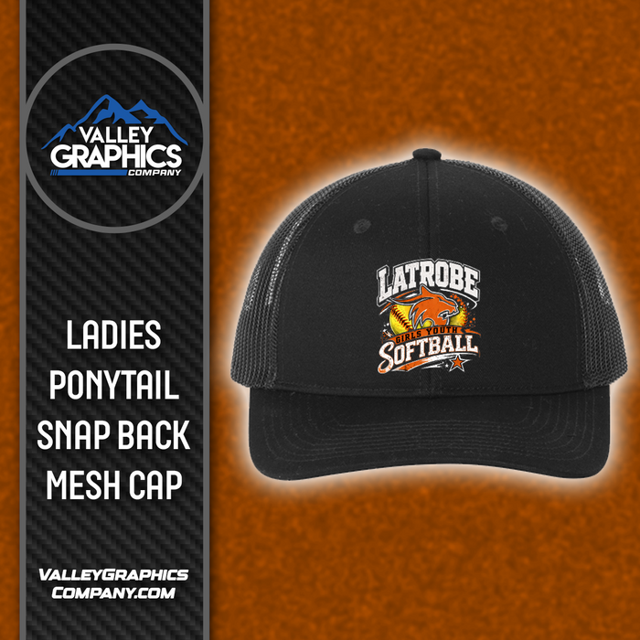 Ladies Ponytail Snapback Hat - Adjustable - Mesh Back - GL Girls Youth Softball 2026